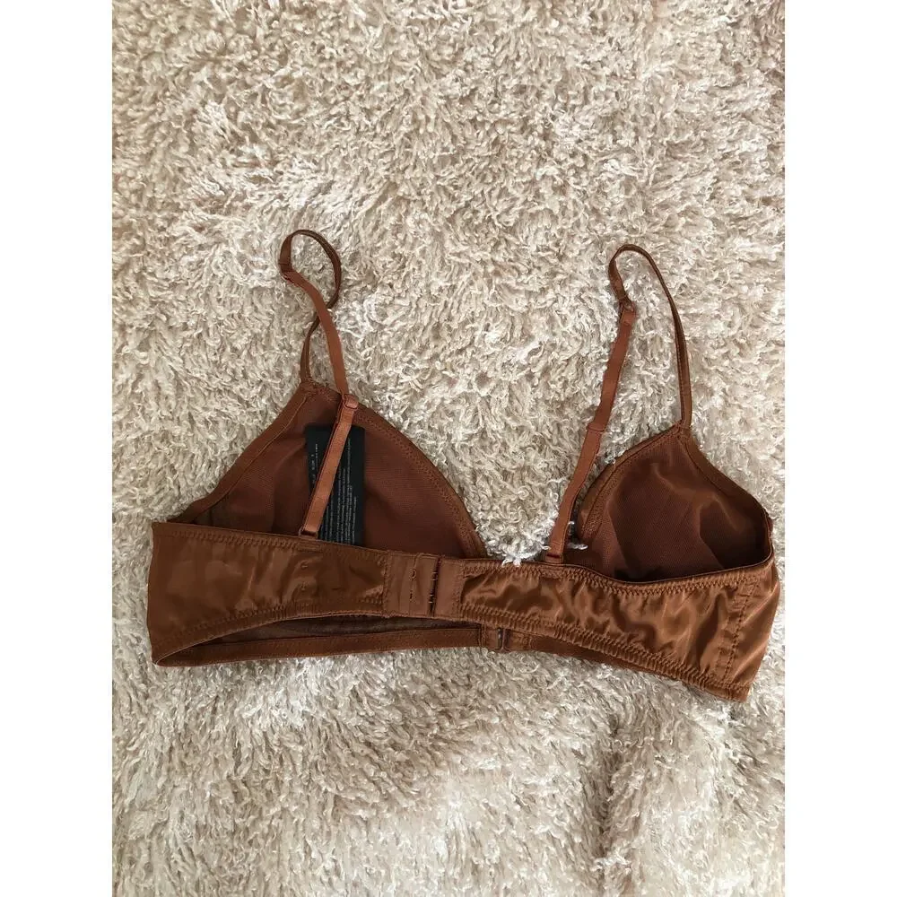 Mango Ruched Satin Bra Adjustable Straps Gathered Detail Brown Size Small